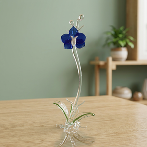 Ornement floral en verre soufflé à la main, fleur jaune avec feuilles vertes, décoration artistique artisanale - Product Image 6