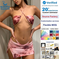 OEM Europese Amerikaanse Pure Desire Rozen Bloemprint Bikiniset Kruis Halter Tie Split Zwemrok Strandvakantie Zwemkleding Aanbod