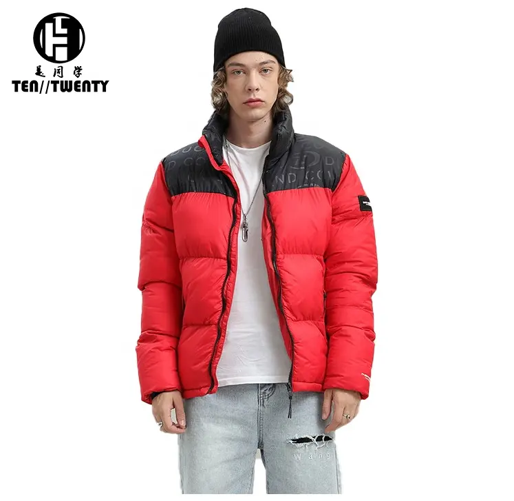 new red bubble plus size men's down puffer jacket custom logo two tone zip up quilted jacket bubble coat men puffer jackets