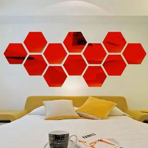 12 Pcs/Set Hexagon Mirror <b>Wall</b> <b>Stickers</b> 3D Acrylic Mirrored Decorative <b>Sticker</b> Waterproof Home Decor Custom <b>Stickers</b> - Product Image 3