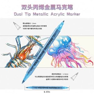 Wholesale Dual Tip Metallic <b>Brush</b> Pen Glitter Graffiti 24 Color Acrylic Art Marker for Paper Card Stone Glass Ceramic Drawing - Product Image 3