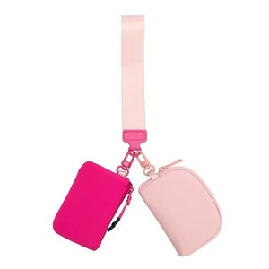Portefeuille double de luxe pour femme avec fermeture éclair, logo personnalisé, double poche, porte-clés, bracelet, porte-cartes en nylon - Product Image 5