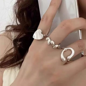 LT-207 Style coréen 925 bague ouverte en argent Unique froid irrégulier métal coeur conception polyvalent élégant femmes Fine bague pour - Product Image 1