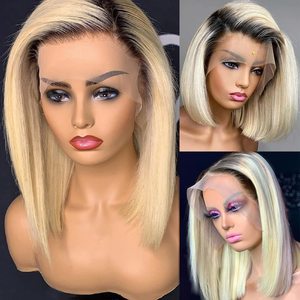 Peluca de <span class=keywords><strong>Cabello</strong></span> Humano Liso Ombre de 16 Pulgadas Sin Pegamento, Peluca Frontal de Encaje 13x4 Sin Pegamento, Nudos Decolorados, Raíces Oscuras Pre-Arrancadas 1B/613 - Product Image 2