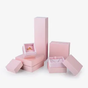 MJJ custom luxury pink jewelry ring necklace bangle bracelet ring jewelry paper box with pink velvet