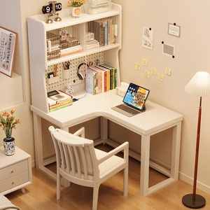 <span class=keywords><strong>Escritorio</strong></span> Esquinero de Madera Maciza con Estantería Integrada y Panel Perforado <span class=keywords><strong>para</strong></span> Uso en Dormitorio/Estudio - Product Image 1