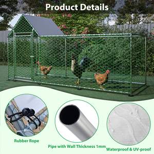 Corral de acero para gallinas de 10x3 pies con cubierta de malla, jaula para conejos para uso doméstico y hábitat para aves de corral en granjas. - Product Image 5