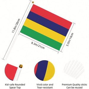 Drapeau miniature de Maurice en polyester, agité à la main, 5,5x8,2 pouces, décorations avec bâton en plastique - Product Image 4