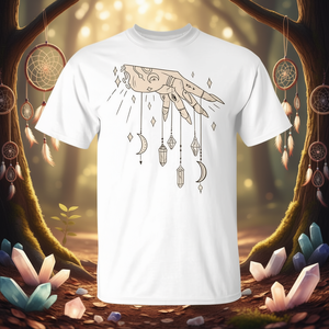 T-shirt unisexe à col rond et manches courtes avec impression numérique, thème Éléments Mystiques Bohèmes Énergie Universelle, Taille M, pour adultes, promotionnel - Product Image 2