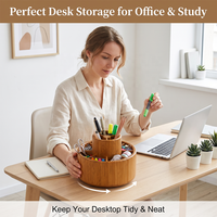 Support de stylos rotatif à 360° en bambou finition noyer de qualité supérieure, organiseur de bureau pour fournitures de bureau et études