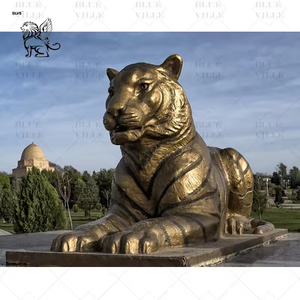 Sculpture de jardin extérieure en métal grandeur nature BLVE Custom Zoo Project, statue de tigre couché en bronze. - Product Image 3