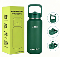 Bouteille d'eau isotherme ODM 32oz avec couvercle à paille, en acier inoxydable 18/8, à double paroi sous vide, large ouverture, maintien au froid 28H, anti-fuite, avec poignée et crochet, vente en gros