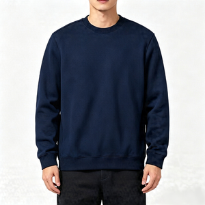 เสื้อสเวตเชิ้ตคอกลมสีน้ำเงินสำหรับผู้ชาย ทรงปกติ ผ้าฝ้าย 100% แบบสวมหัว สีพื้น แขนยาว น้ำหนัก 180 กรัม เหมาะสำหรับใส่ในฤดูใบไม้ร่วง - Product Image 4