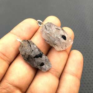 2 ชิ้น 92.5 เงินสเตอร์ลิงจี้ธรรมชาติสีดํา Rutile อัญมณี Top คุณภาพหยาบผู้หญิงเครื่องประดับอินเทรนด์หิน - Product Image 2