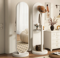 Miroir sur pied en bois rotatif à 360°, style Art Déco, avec cadre en bois, double fonction, porte-manteau et miroir pour salons et chambres