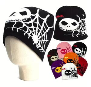 Spider Web Trên Tất Cả Các Jacquard Mùa Đông Cuffless Halloween Thể Thao Dệt Kim Beanie Hat Biểu Tượng Tùy Chỉnh Thời Trang Dệt Kim Jacquard Beanie Hat - Product Image 1