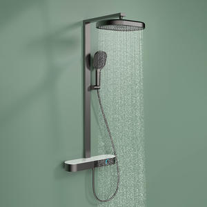 Robinet de douche mural de luxe Vimijia à trois niveaux, tout en cuivre, avec circuit d'eau chaude et froide, douchette supérieure et grande étagère de rangement carrée - Product Image 4