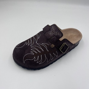 <span class=keywords><strong>Mules</strong></span> en daim brodées de feuilles pour femmes, style rétro, avec semelle en liège, pantoufles fermées à la mode avec boucle réglable - Product Image 4