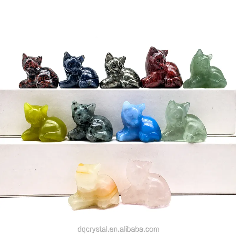 Hot sale crystal 1.5inch mini obsidian cats natural hand carved 3cm mini clear quartz cute animal cat for gift