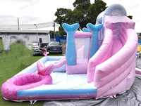 Structure gonflable sirène pour fête d'anniversaire avec piscine à balles, château gonflable sirène pastel pour filles, toboggan gonflable sirène pour jardin