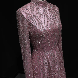 ชุดราตรีหรูหราสีม่วงอมชมพู รุ่น Jancember LSZ621 คอสูง ทรงเอ ประดับลูกปัด ชุดออกงานพรอม แขนยาว สำหรับงานปาร์ตี้ - Product Image 5