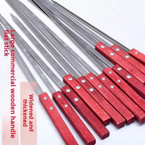 Brochettes de barbecue modernes en acier inoxydable à manche en bois, épaisses et larges, pour grillades en extérieur sur flamme nue, plusieurs tailles, directement de l'usine - Product Image 2