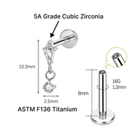 Anting-anting titanium zirkon berlapis emas 18K kualitas implan ASTM F136 JIAXIN, ulir dalam, untuk helix, tragus, bibir, pernikahan, dan aksesori tubuh.