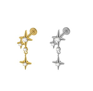 Orecchini a perno con ciondolo a doppia stella in titanio G23 e zirconi, alla moda, per cartilagine dell'orecchio e labbro, gioielli piercing personalizzati - Product Image 1