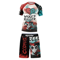 Ensemble 4 pièces pour garçons : T-shirt, short et leggings de Jiu-Jitsu brésilien MMA, tenue de course et de lutte, anti-UV UPF50