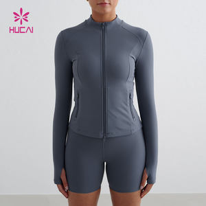 HUCAI özel naylon hafif heykel tam Zip hızlı kuru Skiny açık egzersiz spor kadın koşu Yoga ceketi - Product Image 1