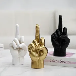 Esculturas Decorativas de Arte Moderno, Estatua de Mano con el Dedo Medio Levantado, Artesanía de Resina para Decoración del Hogar - Product Image 1