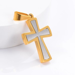 Ciondolo a Croce con Foglia in Acciaio Inossidabile per Uomo e Donna, Colore Argento e Oro, Gioielli Religiosi da Regalo - Product Image 6