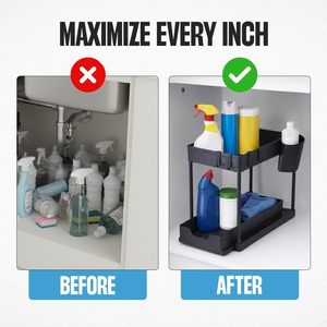 Double Sliding Cabinet Drawer <b>Storage</b> 2 Tier Easy Access Modern Eco-Friendly Bathroom <b>Kitchen</b> Organizers <b>Storage</b> Racks - Product Image 5