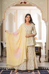 Traje Salwar Sharara de Alta Calidad con Bordado de Diseño Indio Moderno para Mujer, Ideal para Bodas y Fiestas - Product Image 4
