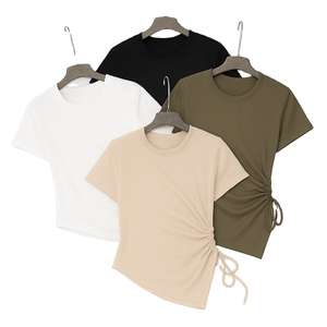 Logo personnalisé femmes cordon T-Shirts décontracté Sexy minceur hauts simples couleurs unies Style coréen XL coton polyvalent court - Product Image 6