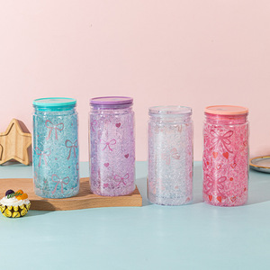 Gobelet en plastique de 12 oz en forme d'arc, double paroi, pour cola, écologique, couleur gelée, avec paille, type Mason, pour boissons glacées - Product Image 2