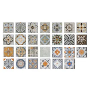 8x8 rustic matte non-slip ceramic flower pattern floor decorate tiles for living room