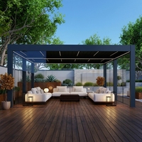 Pergola de luxe en alliage d'aluminium avec portes coulissantes en verre, gazebo de jardin en aluminium anti-corrosion avec éclairage LED