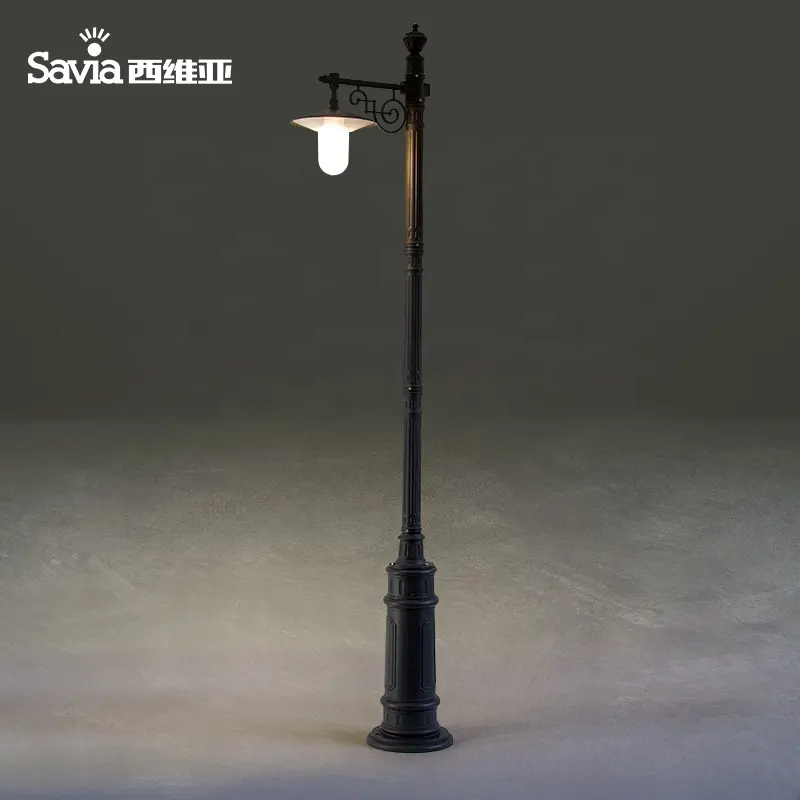 Savia Outdoor Aluminum die-Casting Gray Waterproof IP44 Decorative E27 LED Vintage Post Pole Lamp Antique Garden Street Lights