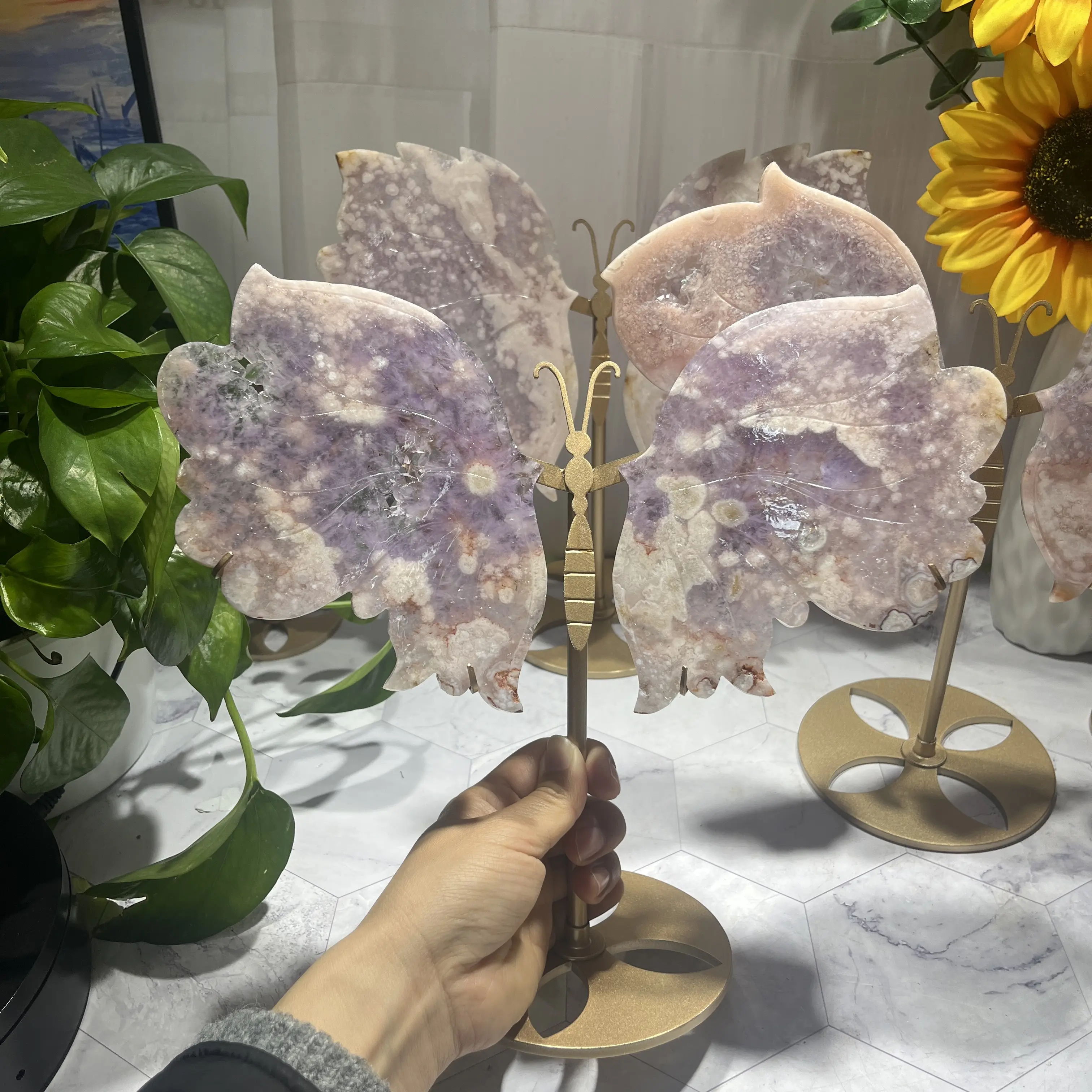 Cristaux d'agate de haute qualité pierres de guérison en gros a cédé ailes de cristal naturel fleur ailes d'agate pour la décoration de la maison