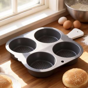 <span class=keywords><strong>Moule</strong></span> à hamburger <span class=keywords><strong>en</strong></span> silicone, 4 compartiments, antiadhésif, outil de cuisson pour pain rond, résistant à la chaleur, pour four domestique, restauration rapide, noir - Product Image 5