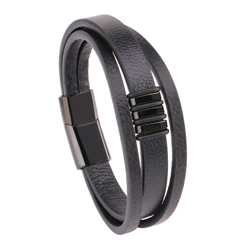 Sankylin Mode Mannen Gevlochten Echt Lederen Roestvrijstalen Charme Handgemaakte Meerlagige Lederen Gevlochten Armband