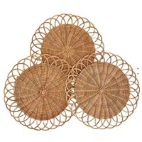 Lot de Plats en Osier Marron Peints à Motifs Floraux, Grande Taille, Résistants à la Chaleur, Écologiques, Style Bohème, Idéal pour Cadeau d'Affaires