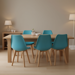 Juego de 6 Sillas de Comedor de Polipropileno Azul con Patas de Madera de Haya, Diseño Moderno para Muebles de Comedor - Product Image 2