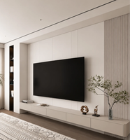 Unit TV Dinding Minimalis Modern dengan Rak Terbuka di Samping, Kabinet Media Ruang Tamu untuk Dekorasi Rumah Keluarga