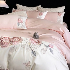 Ensemble de quatre pièces en satin de coton pur moderne de <span class=keywords><strong>luxe</strong></span> léger literie toutes saisons 200TC nombre de fils personnalisable certifié Oeko-Tex - Product Image 6