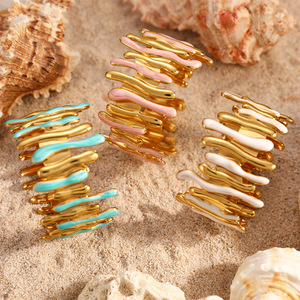 สร้อยข้อมือสแตนเลสชุบทอง 18k ปรับขนาดได้ ลายมหาสมุทร เครื่องประดับสำหรับผู้หญิง - Product Image 4