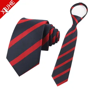 Quality Neckties Custom Designer Style Polyester Necktie School Woven Boy Slim Zip Necktie