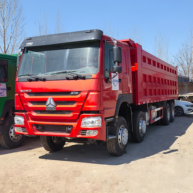 Howo 371-horsepower red dump truck equipped with HW15710 transmission for mine material handling