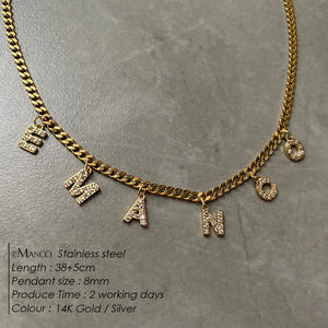 Kalung Baja Anti Karat Personalisasi 2 Hari eManco, Berlapis Emas dengan Inisial Berlian, Kalung Nama Kustom DIY, Dropshipping - Product Image 2